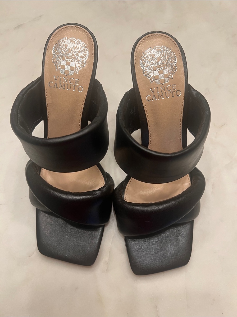 Vince Camuto Black Double Padded Strap Square-Toe Mules